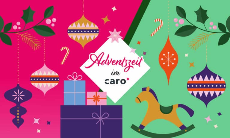 caro adventsaktion aurich weihnachtsaktion im caro key visual mit geschenken weihnachtskugeln und mehr weihnachtlicher athmosphäre